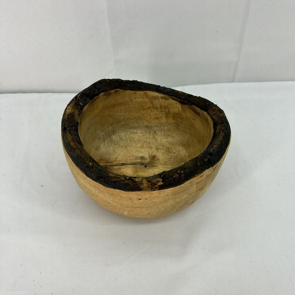 Danny Seo Wood Bowl 7" Home Decor Natural Rough Edge Bark Trim